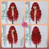WAVE&BREEZE Long Red Wigs with Bangs 26Inch Wavy Curly Hair