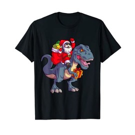 Christmas Santa Riding Dinosaur Xmas Kids Boys Men T-Shirt