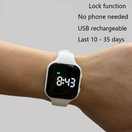 e-vibra Waterproof Potty Training Watch Rechargeable Vibrating Alarm Reminder Watch Silent Wake Up Watch - with Lock (White)