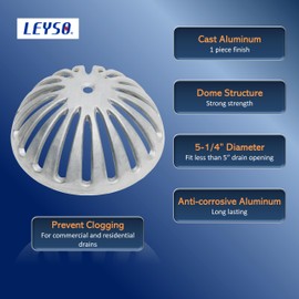 Leyso FS-DS Heavy Duty Aluminum Dome Sink Drain Strainer Floor Drain Cover for Kitchen, Restaurant, Bar, Buffet or Food Service. 5-1/4" Diameter x 2-1/4"H (1 pcs)