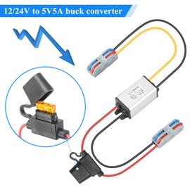 YBBOTT DC 12V 24V Step Down to 5V 5A 25W Buck Converter Waterproof Transformer with Fuse Reducer Power Supply for Golf Cart Club Car