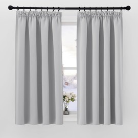 PONY DANCE Silver Blackout Curtains 54 Inch Drop with Hooks for Track Thermal Curtains for Bedroom, Living Room Short Blackout Curtains Pencil Pleat, W46 X L54, 2 Panels, Silver Grey