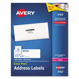 Avery 5162 Laser Labels, Mailing,1-1/3-Inch x4-Inch , 1400/BX, White