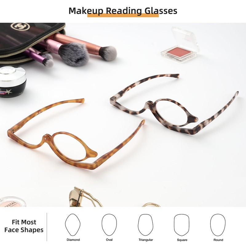 JM 2 Pairs Makeup Reading Glasses Magnifying Flip Down Cosmetic