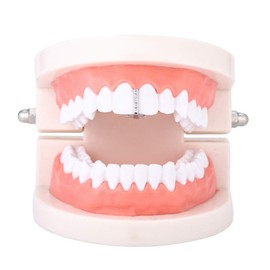 Huliyhus 2Pcs 18K Gold Plated Hip Hop Teeth Grillz Iced Out CZ Gap Grillz Single Tooth Top or Bottom Grills for Your Teeth Grillz Set for Men Women, One Size, Brass, Cubic Zirconia