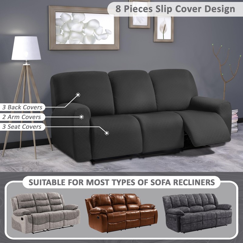 ULTICOR Squared Jacquard Design 8-Pieces Recliner Sofa Covers Stretch Reclining