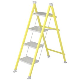 DIAMONDFORGE 4 Step Ladder, Folding Step Stool with Anti-Slip Wide Pedal, Anti-Slip Feet, Sturdiest Steel Construction, 600lbs Capacity Steel Ladder for Home and Office, Yellow White