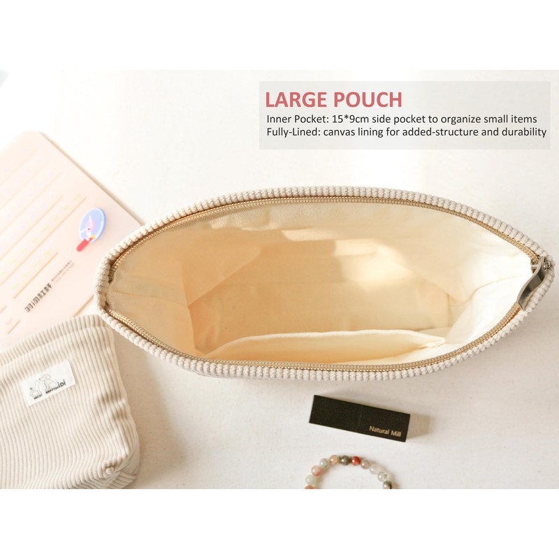 HAPPYHEIDI Large Corduroy Makeup Bag Compartment Cosmetic Toiletry Travel Accessory