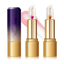 LZYLLS 2PCS Jelly Lipstick,Moisturizing Color Changing Lip Balm Lipstick,Waterproof Temperature Color Change Lip Gloss (B)