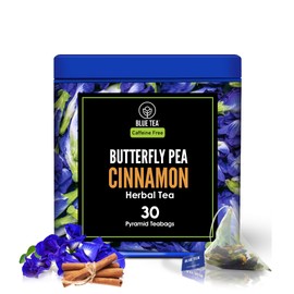 BLUE TEA - Butterfly Pea Flower Cinnamon Herbal Tea - 30 Tea Bags || ANTIOXIDANT RICH || Herbal Tea - Caffeine Free - Calming Tea - Flower Based - Vegan - Non-Bitter - Non-GMO| Eco Conscious Tin Pack