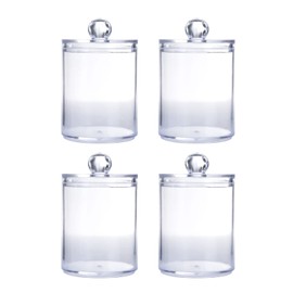 Qtip 4-Piece Holder Dispenser, Transparent PS Plastic Canister Set with Removable Lids, Transparent Makeup Container for Qtips, Cotton Buds, Balls, Cosmetic Pads