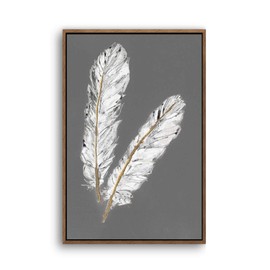 TEXTURE OF DREAMS Feather Framed Canvas Wall Art Prints, White Feather on Gray Stretched Artwork Picture for Living Room Bedroom Decoration (Option 1（1 Panel）, 19'' x 25'')