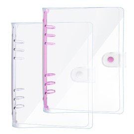 DY.2ten 2 Pack A5 Transparent Soft PVC 6 Holes Binder Notebook Covers, Snap Button Closure Refillable Notebook Round Ring Binder Cover Protector(A5, Clear Cover + Light Purple/White Binder)