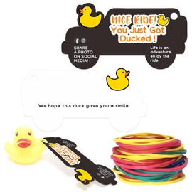 Dinggaogao Duck Tags 50 Pieces Duck Ducking Game Card Printed Car Duck Tags with Round Hole, 50 Rubber Bands, 3.5 x 1.85 Inches (Black)