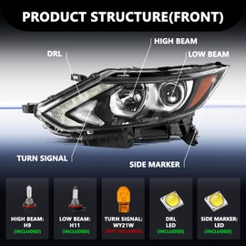 Aosky Halogen Headlight Assembly Replacement for 2017 2018 2019 Nissan Rogue Sport with LED DRL Projector Headlamps Bulbs Included Driver Side