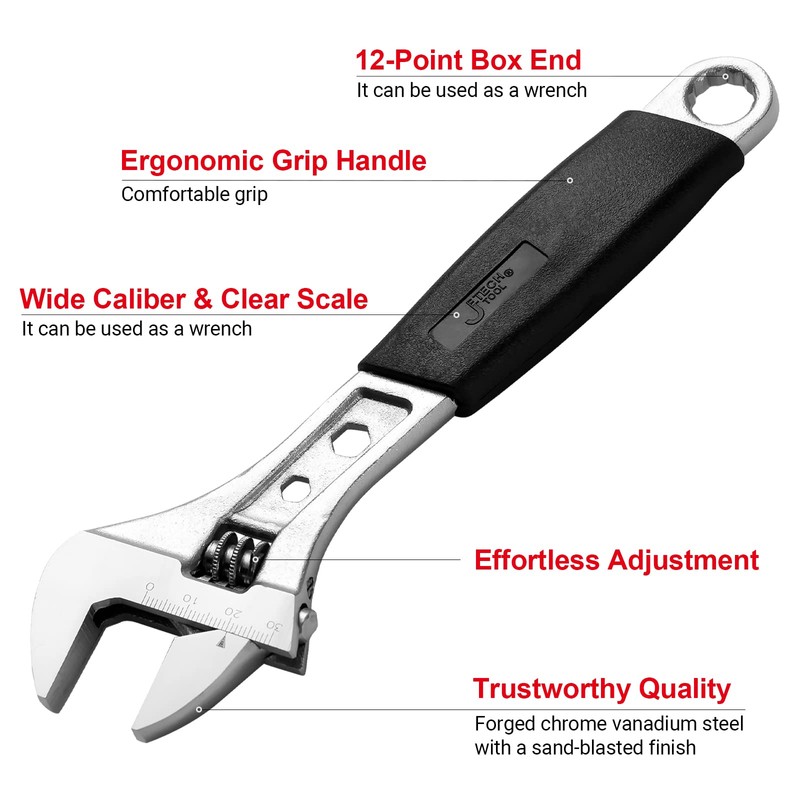 Jetech 200mm (8 Inch) Adjustable Spanner with Soft Grip Handle