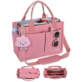 BESBESME Canvas Tote Bag for Women with Zipper & Compartments– Large Multi-Pocket Work & College Crossbody Shoulder Bag, Detachable Strap, Laptop Purse for Teachers, Nurses, Travel,Church