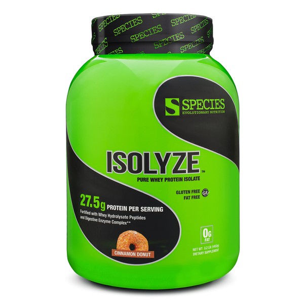 Species Nutrition Isolyze Whey Protein Powder, 100% Whey Isolate Protein, Whey Protein for Muscle Building, 27.5g Protein Per Scoop, No Sugar & Low Fat Protein (Cinnamon Donut, 44 Servings)