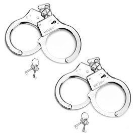 LQIOACU Pack of 2 Children's Handcuffs, Police Handcuffs, Handcuffs Lock with 4 Keys, for Robbers and Gendarm Games, silver