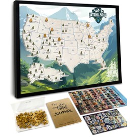 flinelife National Parks Map With Wooden Pine Tree Pins, 12X10, National Park Bucket List Cork Map, Perfect for National Parks Lovers, Hiker, Couples and Families Gift