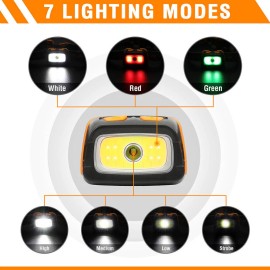 EverBrite Rechargeable LED Headlamp Red Green Light Tail Light 7 Lighting Modes