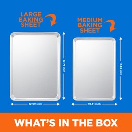 Emporio Kitchen Emporio Kitchen Baking Pan Set - Medium and Large Aluminum Cookie Sheet Pan (10.5" x 15" and 13" x 18"), PFOA, PFOS, PTFE Free, Recipe Booklet Included, Oven Safe, Resist Heat Up To 500 F, Set of 2