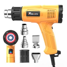 Heat Gun,1800W Fast Heat Up 122℉-1202℉,Heavy Duty in Compact Body,Steady Dual TEMP Setting by Rear-Mounted Switch,Multiduty Heat gun for crafting,Shrink Tubing,Vinyl Wrap,4 Nozzles (Yellow)