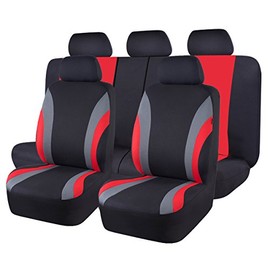 CAR PASS Line Rider 11PCS Universal Fit Car Seat Cover -100% Breathable with 5mm Composite Sponge Inside,Airbag Compatible(Black and Red)