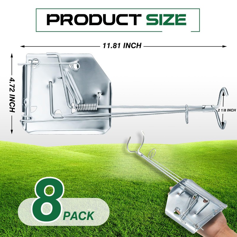 Qualirey 8 Pack Mole Gopher Trap Ground Galvanized and Oil