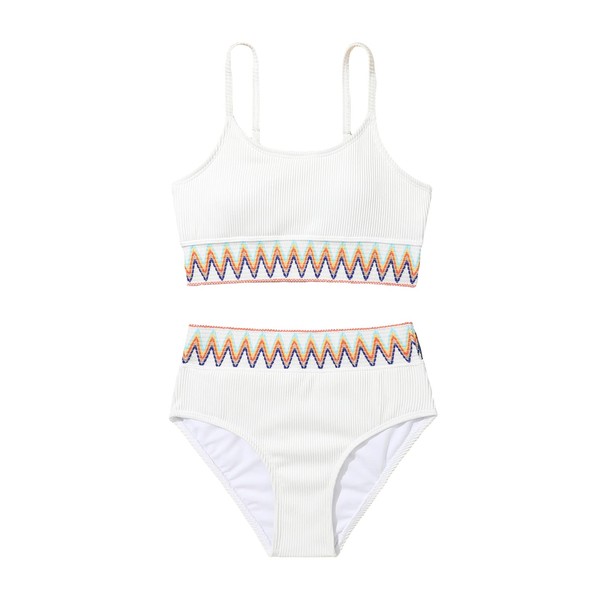 SHENHE Girl's 2 Piece Swimsuit High Waisted Spagehtti Strap Chevron