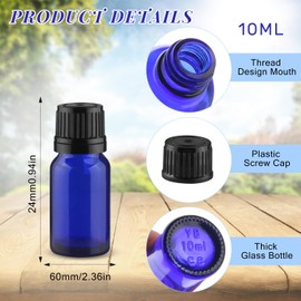 Wresty 20 Pack Blue Glass Bottles Essential Oil Bottles Refillable Sample Bottles DIY Glass Bottle Vials Cosmetic Containers With Rifice Reducer Dropper (10ml)