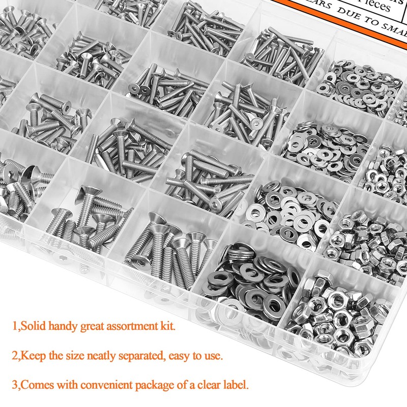 HELIFOUNER 1280 Pieces M2 M2.5 M3 M4 304 Stainless Steel