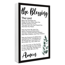 The Blessing The Lord Christian Wood Box Sign Desk Deocr,Bible Verse Wooden Block Sign for Scripture Home Farmhouse Bedroom Wall Shelf Tabletop Decor