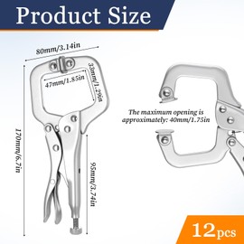 12 Pcs C Clamp Locking Pliers 6 Inch Heavy Duty Welding Pliers with Swivel Pads Adjustable Vise Grip Clamp for Shop Woodworking Cabinetry Repair Home Farm and Auto Workshop