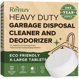 Renuv Garbage Disposal Cleaner and Deodorizer Tablets Drain Freshener, Foaming Citrus Scent, Sink Odor Remover for Kitchen Garbage Disposer Cleaning (12 XL Tablets - One Year Supply)