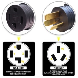 NEMA 10-50P to 14-30R Welder Welding Dryer Power Cord Adapter Compact 120V/240V 30Amp 3 Prong Male Plug to 4 Prong Female