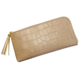 Lime made in Japan L8056 Long Wallet, Genuine Leather, Ladies Coin Purse, L-Shaped Zipper Wallet, Maxim Crocodile Tassel - -