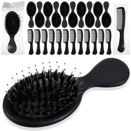 FillTouch 24 Pcs Mini Wet Hair Brush Combs Bulk Individually Wrapped Boar Bristle Hair Brushes and Disposable Combs for Travel Hotel Homeless Shelter Church Fine Cutting
