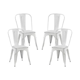 AC Pacific Stackable Metal Dining Chairs Set of 4 for Indoor and Outdoor Use, Durable Stacking Seat, Farmhouse Kitchen, Bar, Patio, Bistro, Cafe, Industrial Style, Sanded Matte White