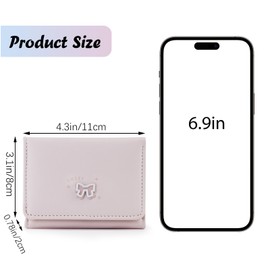 Andiker Trifold Wallets for Women with Cute Bow, Simple Trendy PU Leather Ladies Purse with ID Window Multi Card Slots (Pink)