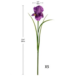 DILATATA Iris Flowers Artificial 5 Pcs Real Touch Long Stems Iris Flowers 23.6" Silk Iris Fake Flowers for Wedding Bridal Home Decor - Violet