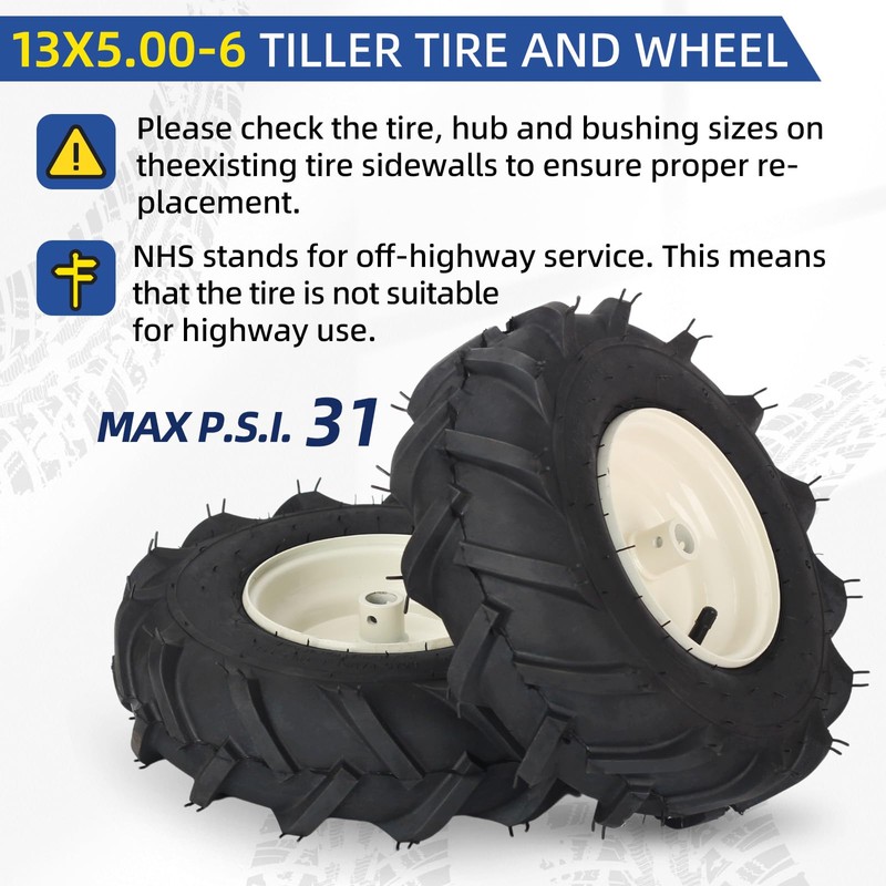 GICOOL 13x5.00-6" Tiller Tire and Wheel, 【3/4" Axle Size】, 3-1/8"