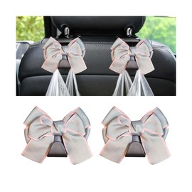 Mandark 2PCS Car Seat Headrest Hooks, Cute Bow Vehicle Hooks for Purses and Bags, Automotive Purse Hook Hanger Interior Decoration Accessories, Universal for SUV, Sedan, Truck (Gray Line)