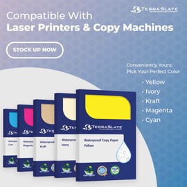 TerraSlate Paper | Cyan Blue | 8.5" x 11" Waterproof Paper | Laser Printer Paper, Copy Machine, & Digital Press Compatible, 25 Sheets (5 MIL TerraSlate (24lb Bond))