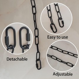 Zucosue 3 Feet Industrial Light Fixture Chain,Metal Pendant Chandelier Chain,Heavy Duty Lighting Hanging Chain for Kitchen Island Dining Room(Black)