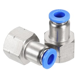sourcing map 2 Pack 1/4" NPT Female Straight Thread Push to Connect Fittings, 1/4" Tube OD x 1/4" NPT Air Shock Fittings Pneumatic Fittings (Silver Tone, PCF 06-02)