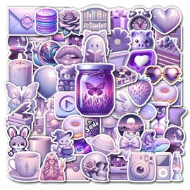 WESILY Pack 50 PCS Kawaii Purple Stickers Waterproof Vinyl Decal Aesthetics Cute Sticker Laptop Phone Water Bottles Scrapbook Suitcases Guitar Cup Gifts Birthday for Kids Teens Women Girls