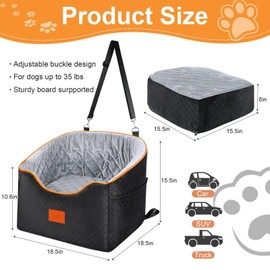 XIEEAOZEE Dog Car Seat for Small Dogs, Memory Foam Booster Dog Seat for Dogs up to 35 lbs, Elevated Pet Car Seat with Washable Removable Cover, Storage Pockets(Black/Gray)