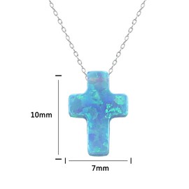 ZeSen Jewelry Blue Opal Cross Pendant Choker Necklace Sterling Silver Charming Collar Necklace (Sky Blue)