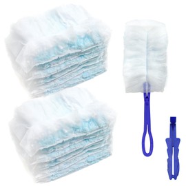 Minfuerang Pack of 20 Dust Magnets, Electrostatic Duster, Dust Magnet Refill Pack with 2 Handles for Cleaning Household Appliances, Pet Hair, Dust, Dirt (Light Blue)